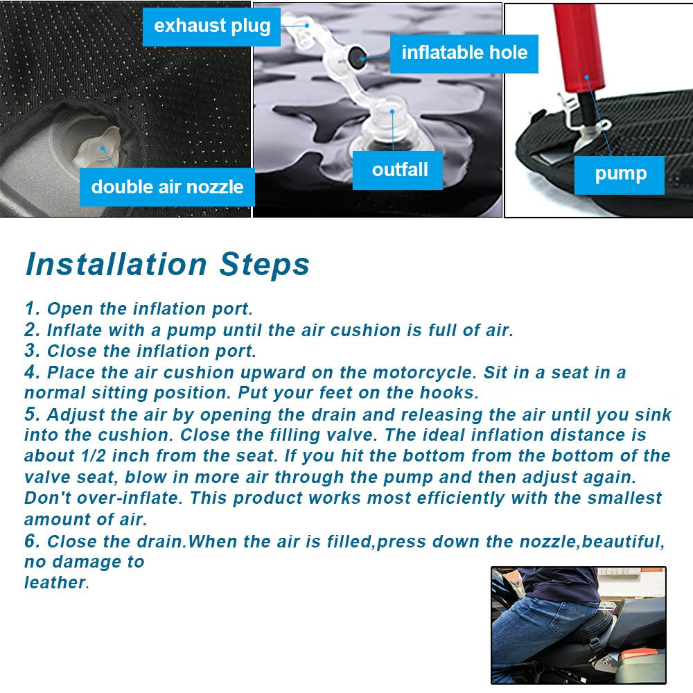 Motorcycle Seat Cushion Air Seats Pressure Relief, Water Fillable Cooling Down Seat Pad,Shock Absorption, Water Inflatable Suitable for Cruiser Touring Saddles